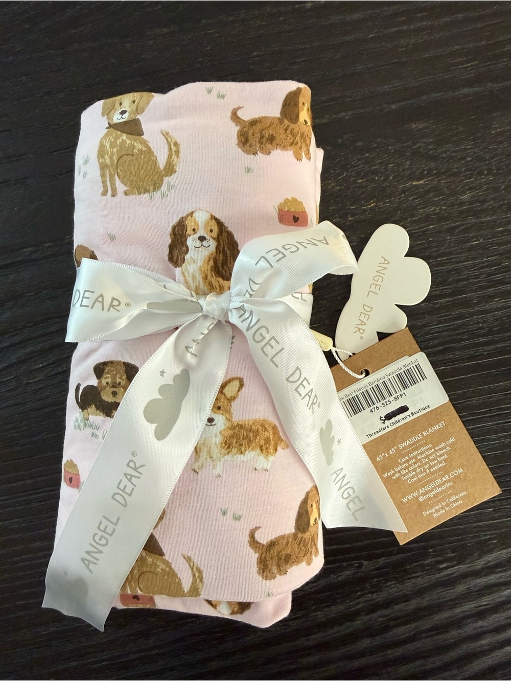 Angel Dear pink Best Friends Dog Bamboo Swaddle Blanket NWT
